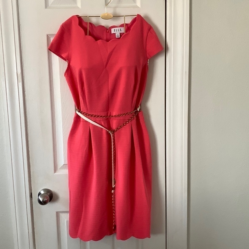 Elle Coral Midi Dress with Chain Belt